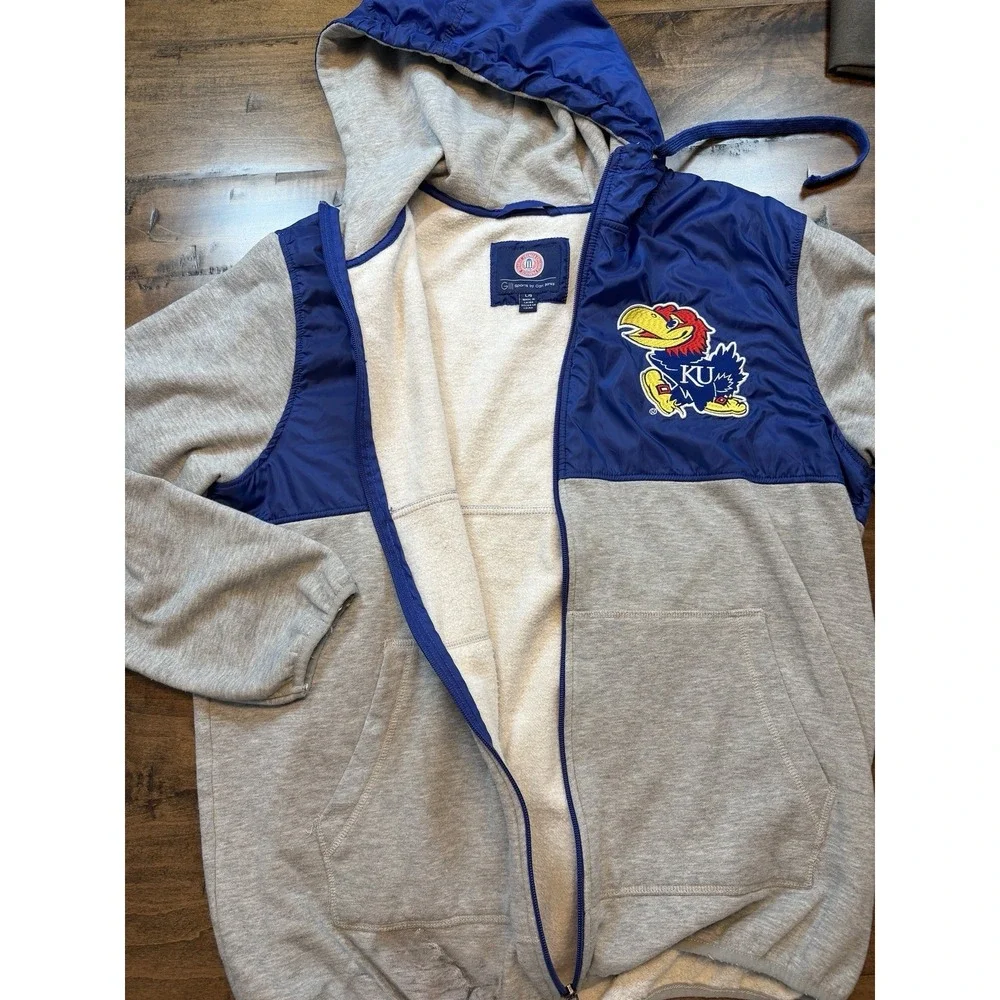 Kansas Jayhawks G-III Carl Banks Hoodie LG Full‎ Zip Windbreaker Panel KU Jacket